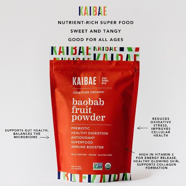 KAIBAE Premium Organic Baobab Powder I Prebiotic Gut Health, Intermittent Fasting, Immunity, Hydration | Vitamin C, Polyphenols, Minerals | Fiber Supplement | 8 oz.
