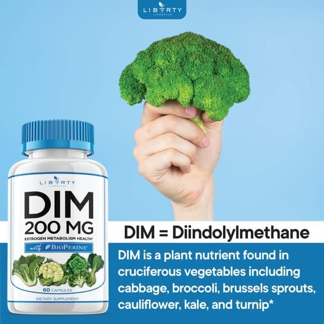 DIM Supplement 200mg - DIM Diindolylmethane Plus BioPerine - Estrogen Balance, Hormone Menopause Relief, Acne Treatment, Vegan - 120 Count