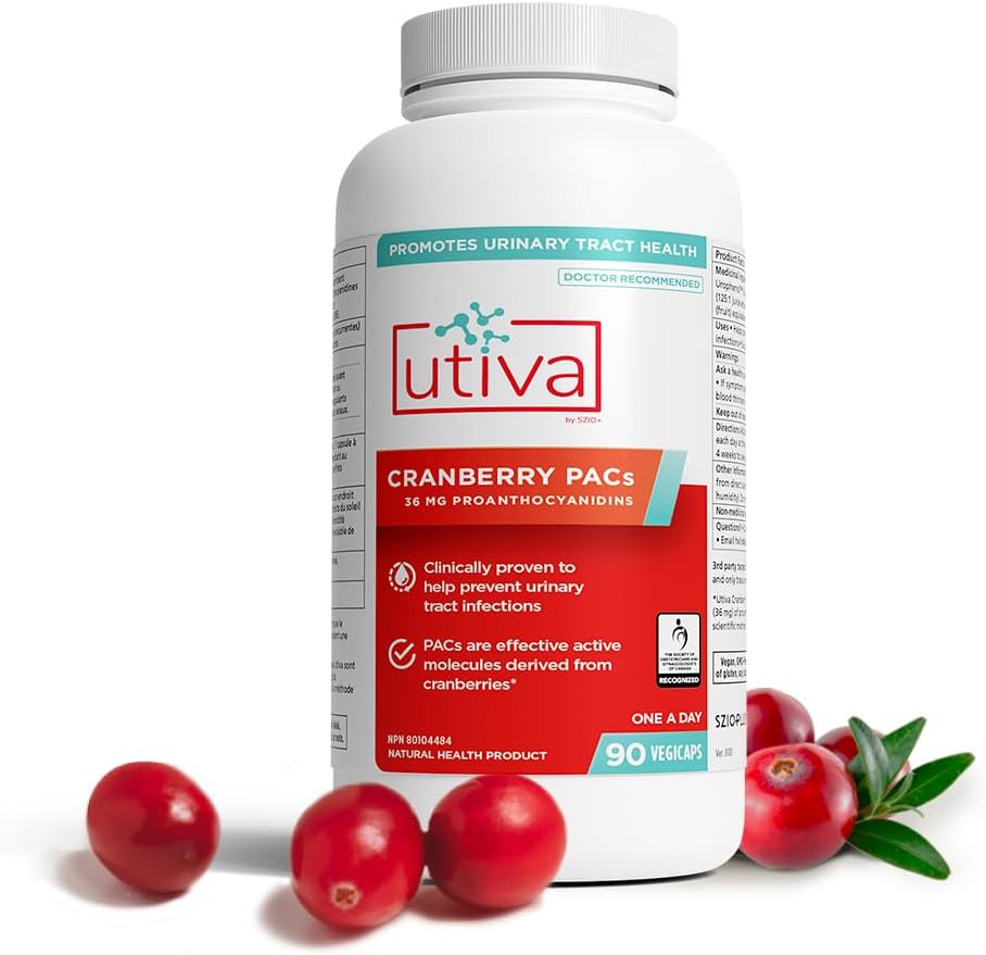 Utiva Cranberry PACs – Clinically Studied Ingredients 36mg PACs for UTI Avoidance - Supplement for Urinary Tract Health for Women and Men – Cranberry Extract Pills for Bladder Health, 90 Vegi Capsules