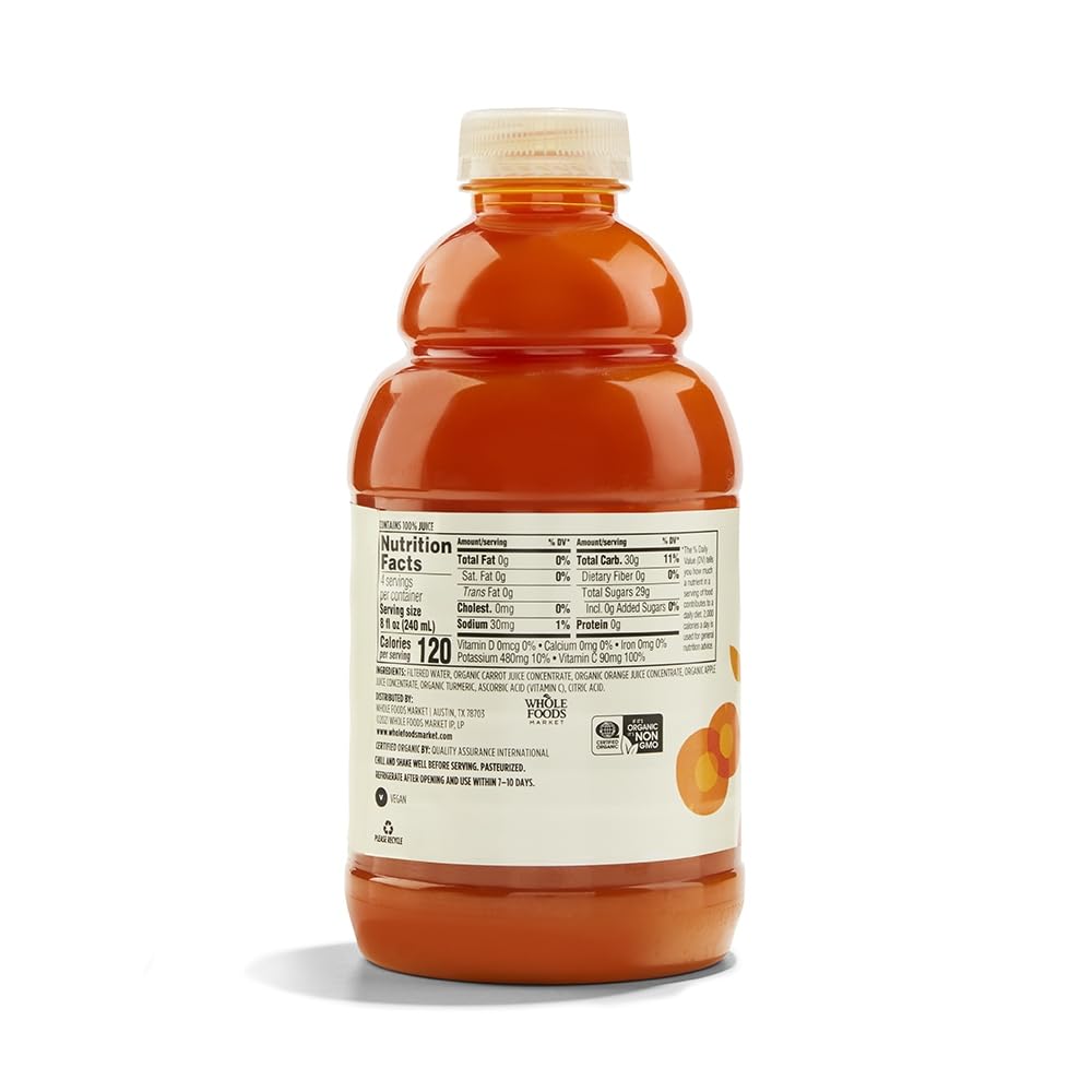 365 by Whole Foods Market, Organic Carrot and Orange Juice with Turmeric, Immune Refresher, 32 Fl Oz