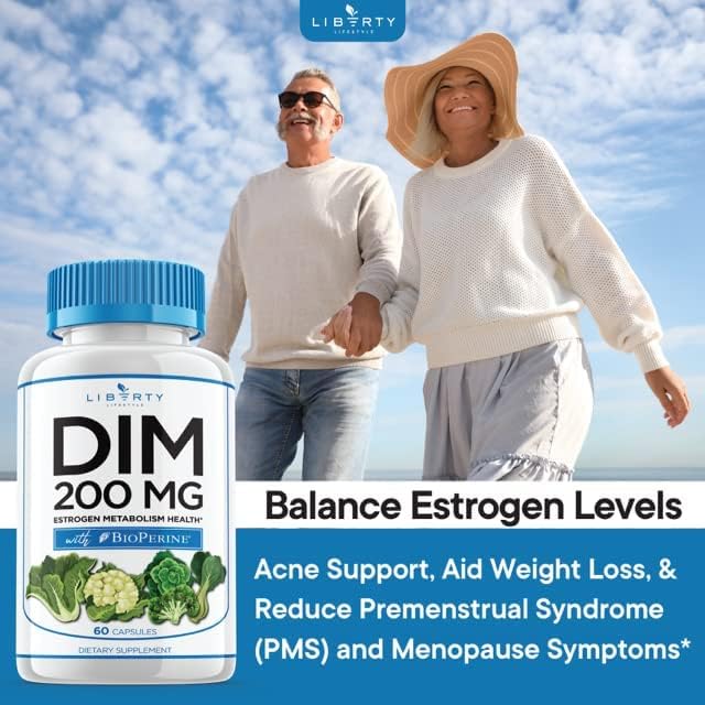 DIM Supplement 200mg - DIM Diindolylmethane Plus BioPerine - Estrogen Balance, Hormone Menopause Relief, Acne Treatment, Vegan - 120 Count