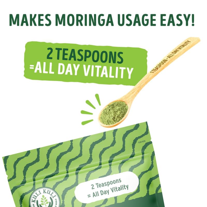 Kuli Kuli Moringa Oleifera Organic Leaf Powder & Green Smoothie, 100% Pure USDA Certified & Non-GMO Moringa Powder, Great with Smoothies, Tea, and Food, 2 Pack