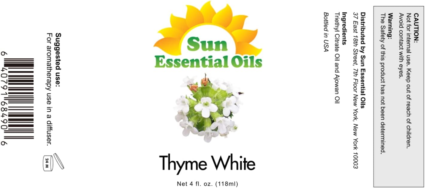 Sun Essential Oils 4oz Thyme Essential Oil – Aromatherapy Oil for Candles (4 Fluid Ounces)