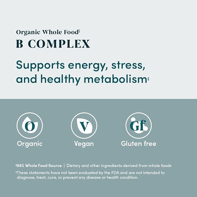 Amazon Elements Organic Whole Food B Complex, 98% Whole Food Source, Dietary and other ingredients derived from whole foods, 60 tablets