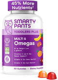 SmartyPants Toddler Multivitamin Gummies - Improved Formula: Omega 3 (DHA/EPA), Vitamins D3, C, Vitamin B12, B6, A, K & Zinc, Biotin, Gluten Free, Three Fruit Flavors, 60 Count (30 Day Supply)