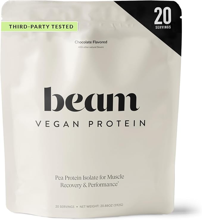 Beam Vegan Protein Powder – Organic Pea Protein Isolate, 20g Plant-Based Protein per Serving, Third-Party Tested, No Added Sugar, Dairy Free, Soy Free, Gluten Free, 20 Servings, Chocolate