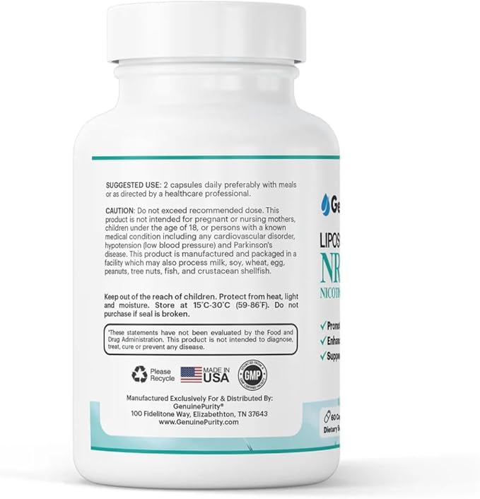 Liposomal NR 300mg Nicotinamide Riboside Supplement | Advanced NAD Boost for Cellular Energy and Mitochondrial Function | Gluten Free, Vegan, USA Made, Non-GMO | 60 Capsules