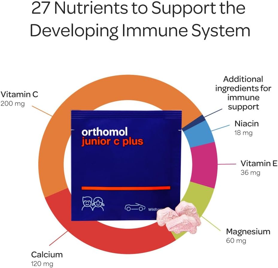Orthomol Immun Junior C Plus, Kid's Multivitamin, Wildberry Flavor, 30-Day Supply