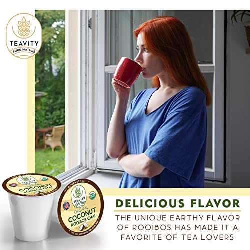 Coconut Rooibos Chai Tea Pods for Keurig - Organic Ginger Tea, Rooibos, Cinnamon, Cardamom, Coconut & Chai by Teavity (36 Tea Pods)