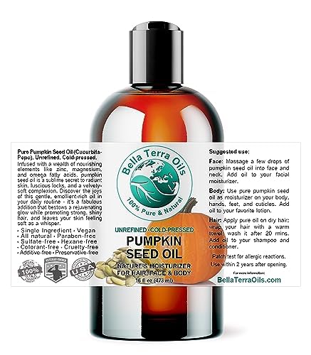 Bella Terra Oils - Organic Pumpkin Seed Oil 8 oz - Dive into Organic Pumpkin's Nutritional Symphony, Featuring Vitamin K, Selenium, & Essential Fatty Acids, True Skin Luxe