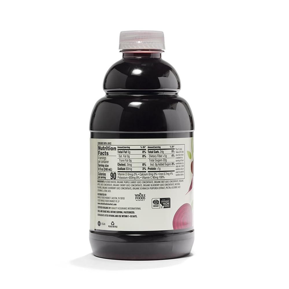 365 by Whole Foods Market, Organic Immune Refresher Purple Carrot, Beet & Cherry with Elderberry & Echinacea Juice Blend, 32 fl oz
