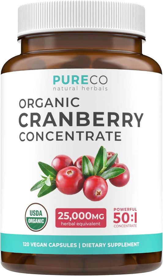 Organic Cranberry Extract Capsules - Super 50X Potency Cranberry Pills for Women to Support Urinary Tract Bladder and Kidney - Vegan Non-GMO USDA Organic & North American Sourced (4 Month Supply)