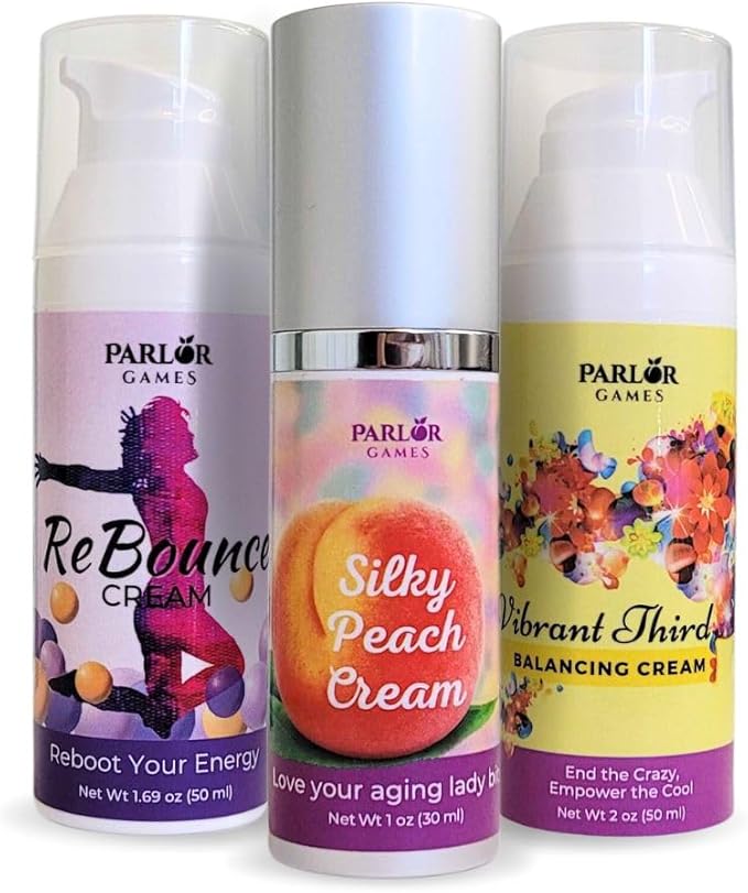 Happy Hormone Bundle: Silky Peach Estriol Cream, Vibrant Third Progesterone Cream & ReBounce DHEA Cream for Complete Menopause Relief