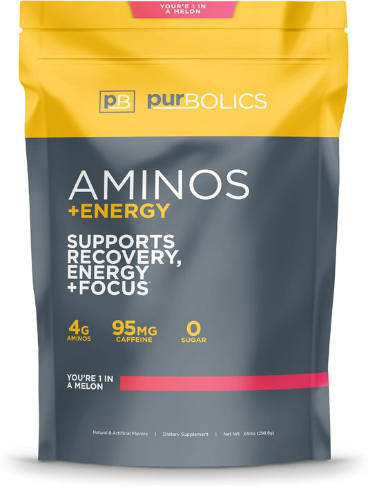 Purbolics Aminos + Energy | Supports Recovery, Energy & Focus | 95mg of Caffeine, 0 Sugar & 60 Servings (You're 1 in A Melon)