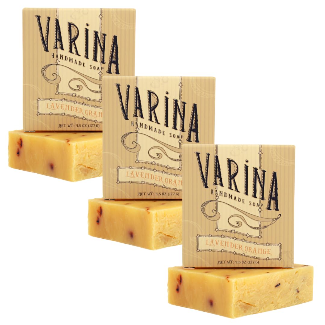 Varina Organic Lavender Orange Bar Soap - Gentle Cleansing for Sensitive Skin, Herbal and Mint - 3 Pack