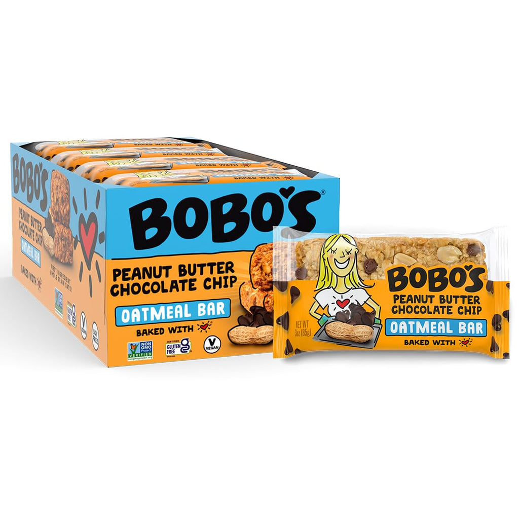 Bobo's Peanut Butter Chocolate Chip Oat Bars, Gluten Free, Non-GMO, Whole Grain Oats, Pack of 12 | Snack Bars | On-the-Go | Made with Simple Ingredients