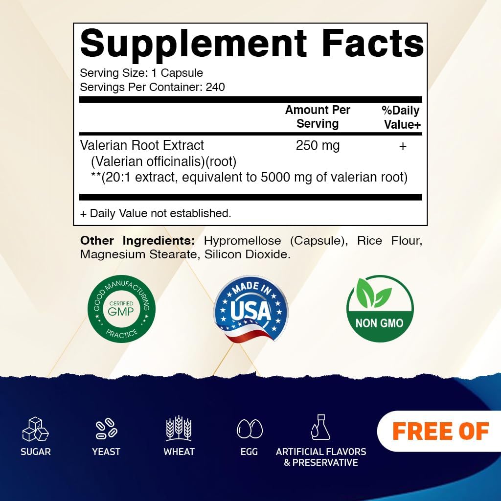 Vitamatic 2 Packs Valerian Root 20:1 Extract 250 mg - 240 Capsules - 20X Concentrated Extract