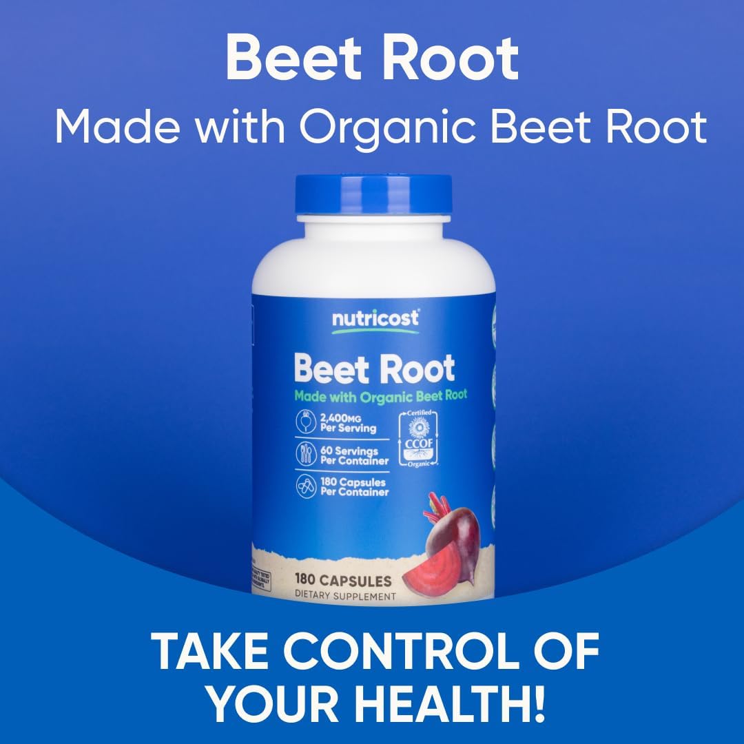 Nutricost Beet Root 2400mg, 180 Capsules - CCOF Certified Made with Organic Beet Root, Superfood, 60 Servings