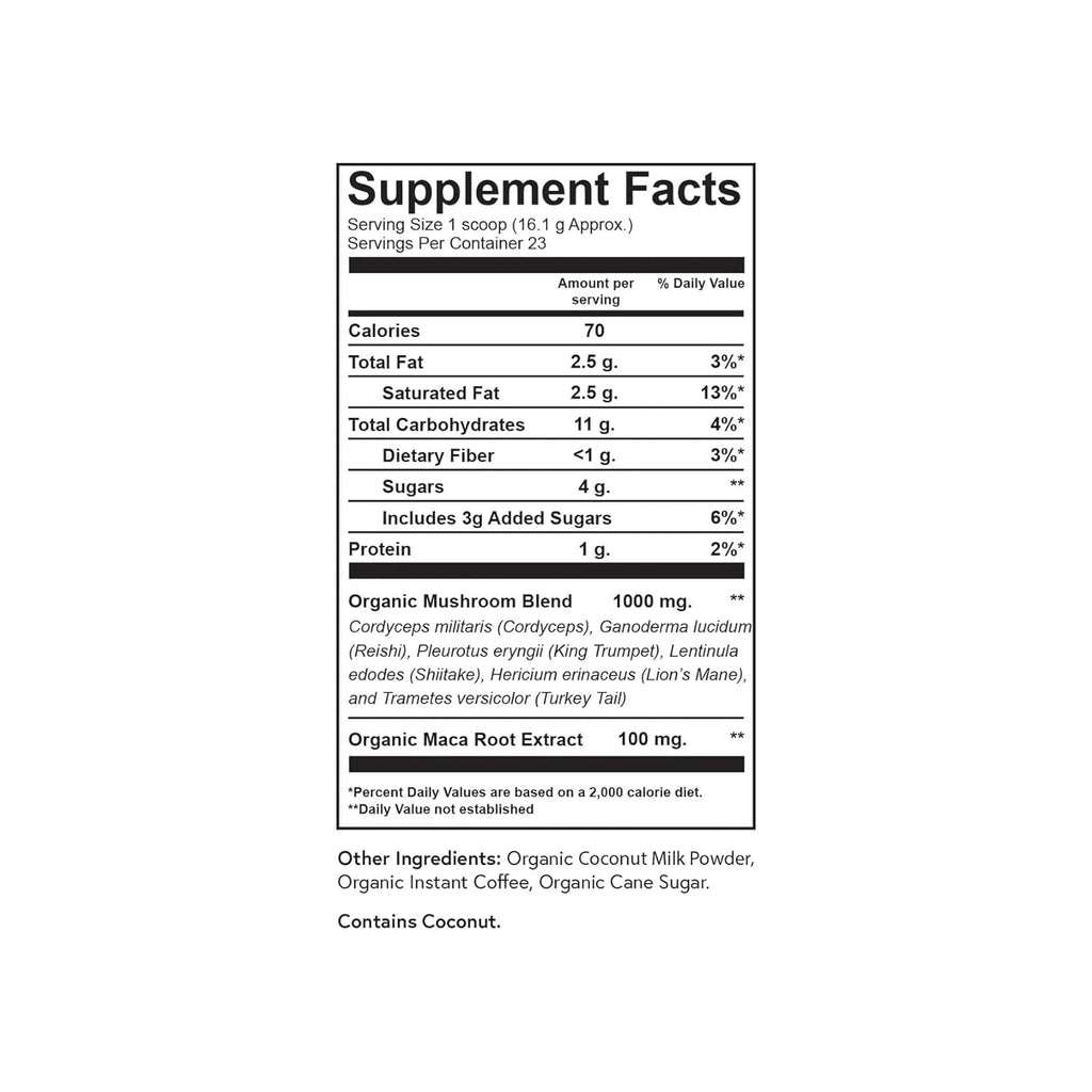 Fabula Instant Mushroom Coffee with Cordyceps, Reishi King Trumpet, Shiitake, Lion’s Mane, Turkey Tail, Organic Arabica Blend - Low Acid, Mold Free - 13 oz