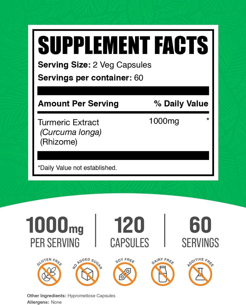 BulkSupplements.com Turmeric Extract Capsules - Turmeric Supplement, Turmeric Curcumin Supplement 1000mg - Gluten Free,120 Veg Capsules (Pack of 1)
