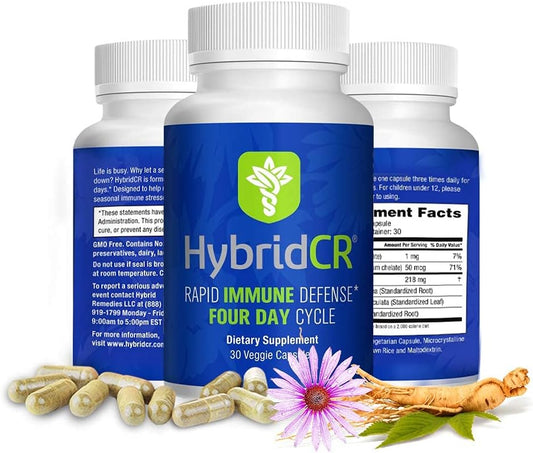 HybridCR Rapid Immunity Supplement | Zinc, Echinacea, Andrographis, Ginseng, Selenium, Gluten-Free & Non-GMO | 5-in-1 Immune Support Supplement | Pharmacist Formulated 1 Month Supply (30 Veggie Caps)