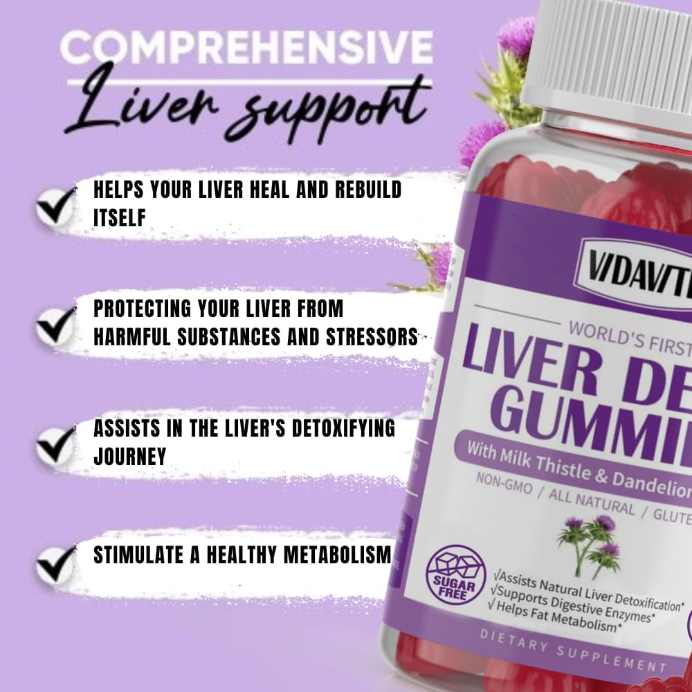 Liver Cleanse Detox & Repair Gummies — Sugar-free, US-Made, 1500mg Milk Thistle Supplement with Artichoke, Dandelion and 20+ Herbs — Liver Support Supplement for Men & Women(60 Vegan Gummies)