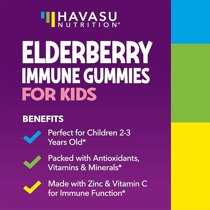 Elderberry Gummies for Kids with Zinc and Vitamin C - Immune Support Supplement for Children - 120 Count, Vegan, Berry Flavor - Convenient Daily Defense with Antioxidants and Essential Nutrients