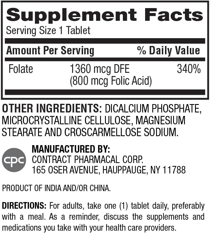Earth's Splendor Folic Acid 800 mcg Supplement, Supports Heart Health, Supports Women's Reproductive Health, Smooth Coated Tablets (800 mcg, 200 Tablets, Pack of 2)