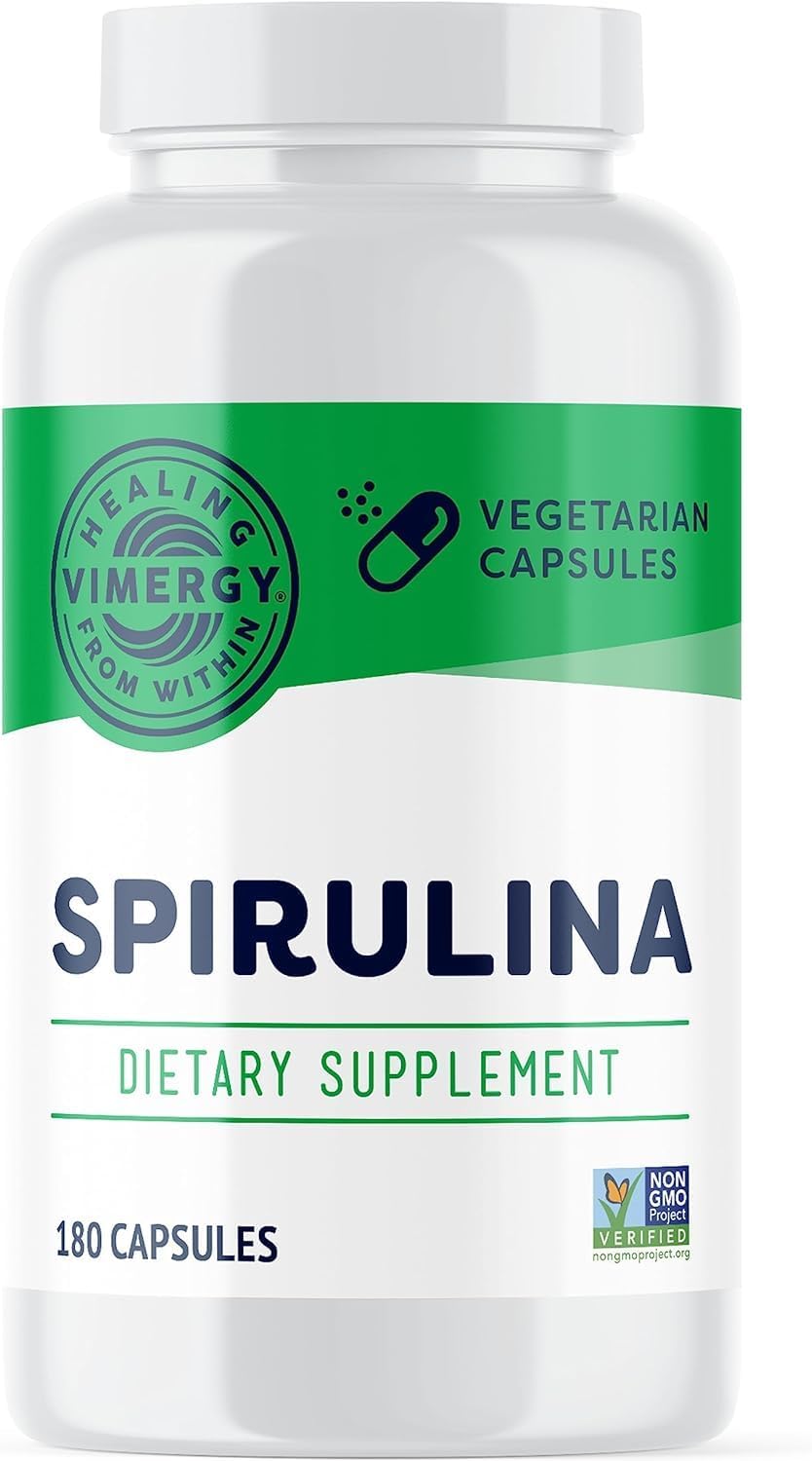 Vimergy Spirulina Capsules – Concentrated Plant Protein Supports Immune Health & Cardiovascular Function – Vegan, Kosher, Gluten-Free – 180 Capsules