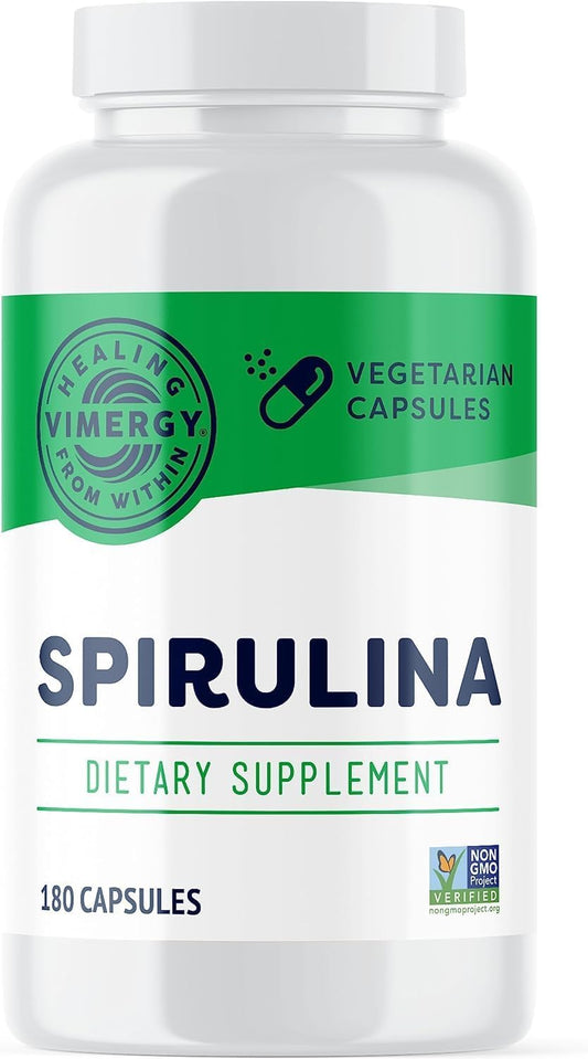 Vimergy Spirulina Capsules – Concentrated Plant Protein Supports Immune Health & Cardiovascular Function – Vegan, Kosher, Gluten-Free – 180 Capsules