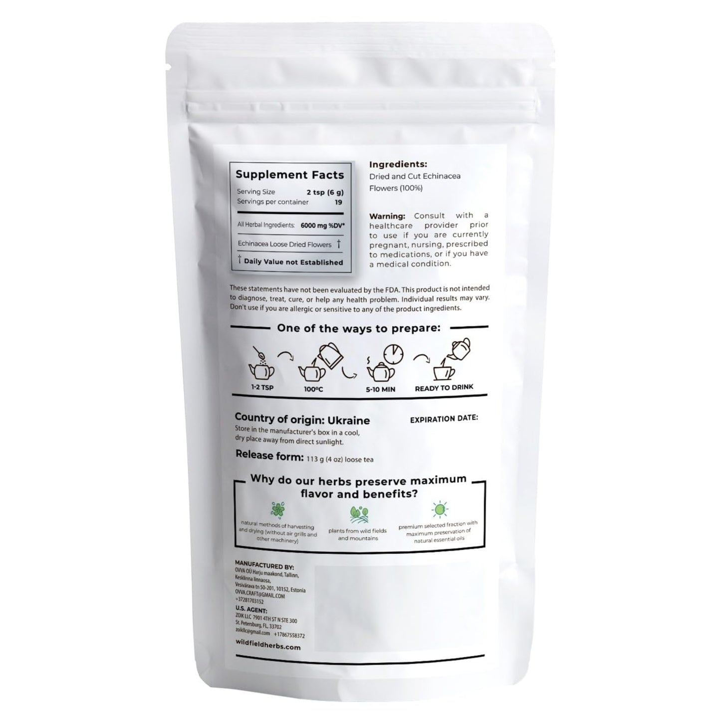 4 oz. Dried Echinacea Herb Herbal Tea (Echinacea purpure) - 113g Equinácea Herb Tea