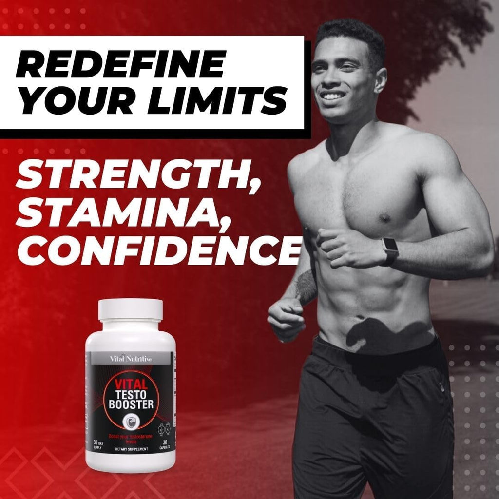 Vital Testo Booster - Natural Testosterone Support Supplement for Men | Promotes Energy, Stamina, and Vitality | Men’s Health | Made in USA | 30 Days Supply