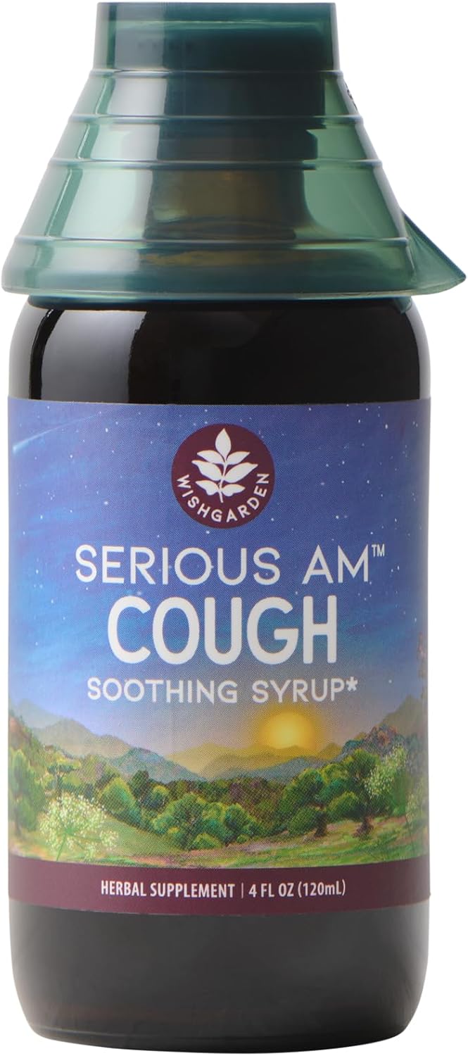 WishGarden Herbs Serious Cough AM Soothing Syrup - Natural Herbal Daytime Non-Drowsy Cough Suppressant for Adults with Elderberry Calms Cough Reflex, Normalizes Mucus Production, Opens Chest, 4oz