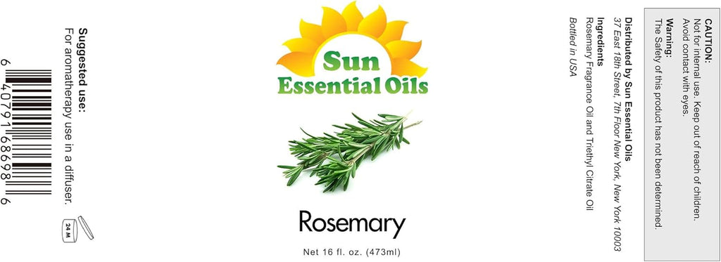 Sun Essential Oils - 16 oz Rosemary Essential Oil for Hair Growth, Skin, Scalp - Drops for Diffuser, Humidifier & Aromatherapy Massage - DIY Candle, Lotion & Shampoo Making - Help Sleep