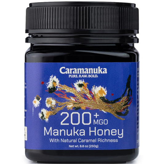 Caramanuka Manuka Honey MGO 200 – 100% Raw & Unfiltered Australian Honey, Independently Lab-Tested for MGO & Glyphosate, Bold Caramel-Like Flavor, 8.8 oz (250g)