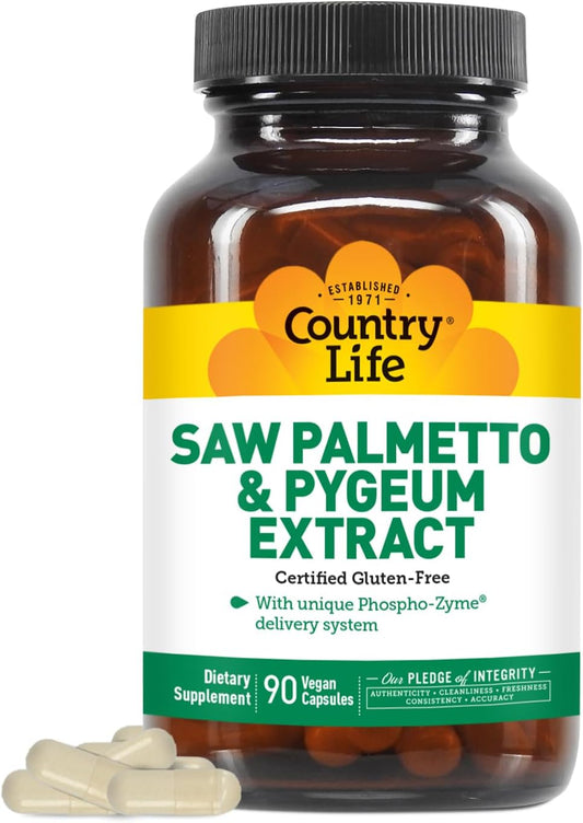 Country Life Saw Palmetto & Pygeum Extract - Prostate Health Supplement for Men's Health - Promotes Healthy Urinary Tract Function, 90 Capsules