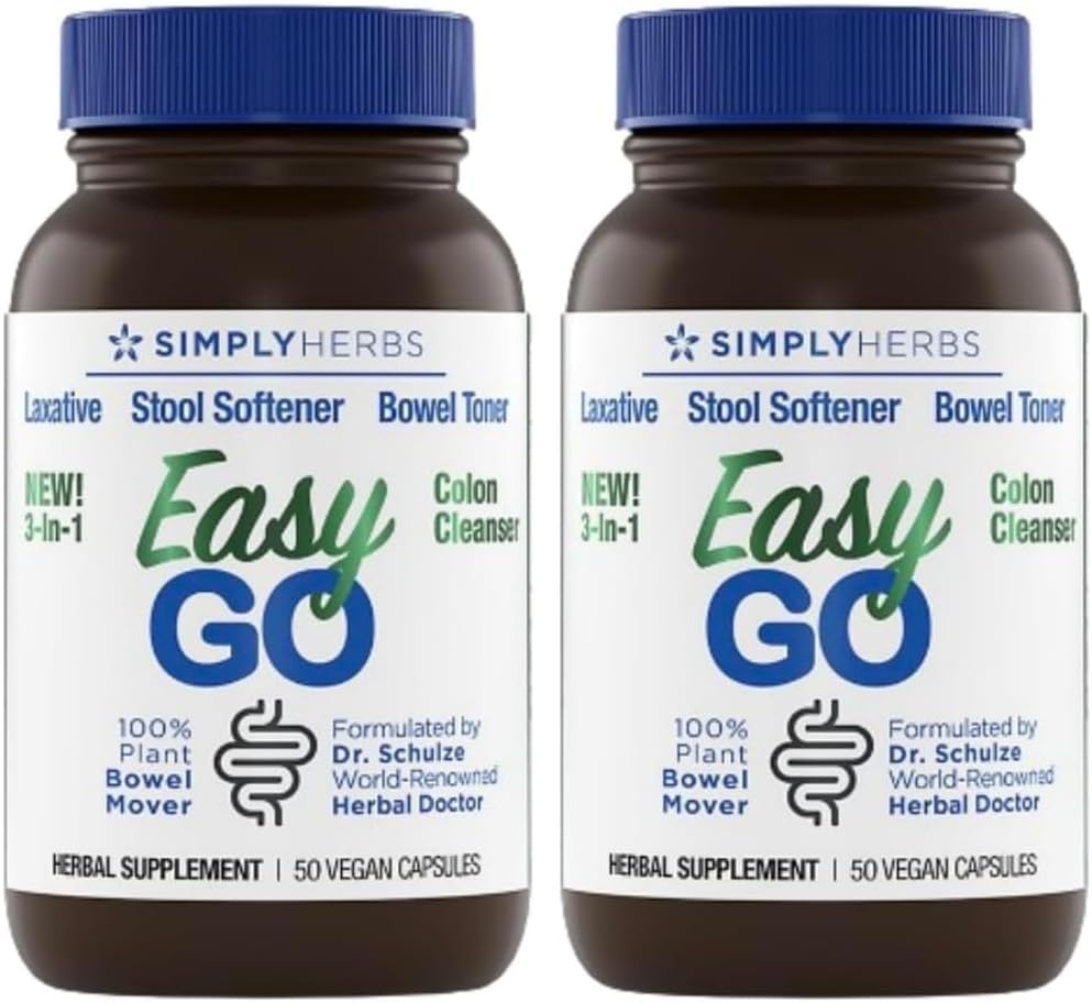 Dr. Schulze's Easy GO Bowel Mover 2-Pack | Formulated Gentle Laxative, Colon Toner & Stool Softener | 100% Plant Natural Bowel Cleanse | Promotes Regular & Complete Bowel Movements | 100 Ct Vegan