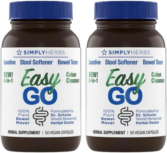 Dr. Schulze's Easy GO Bowel Mover 2-Pack | Formulated Gentle Laxative, Colon Toner & Stool Softener | 100% Plant Natural Bowel Cleanse | Promotes Regular & Complete Bowel Movements | 100 Ct Vegan