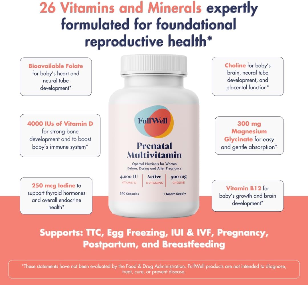 Prenatal Vitamin + DHA | Omega 3 Fish Oil with DHA & EPA for Brain Development & Nervous System Support | 26+ Vital Nutrients | Dietitian-formulated, Non-GMO, 3rd Party Tested, 30 Servings