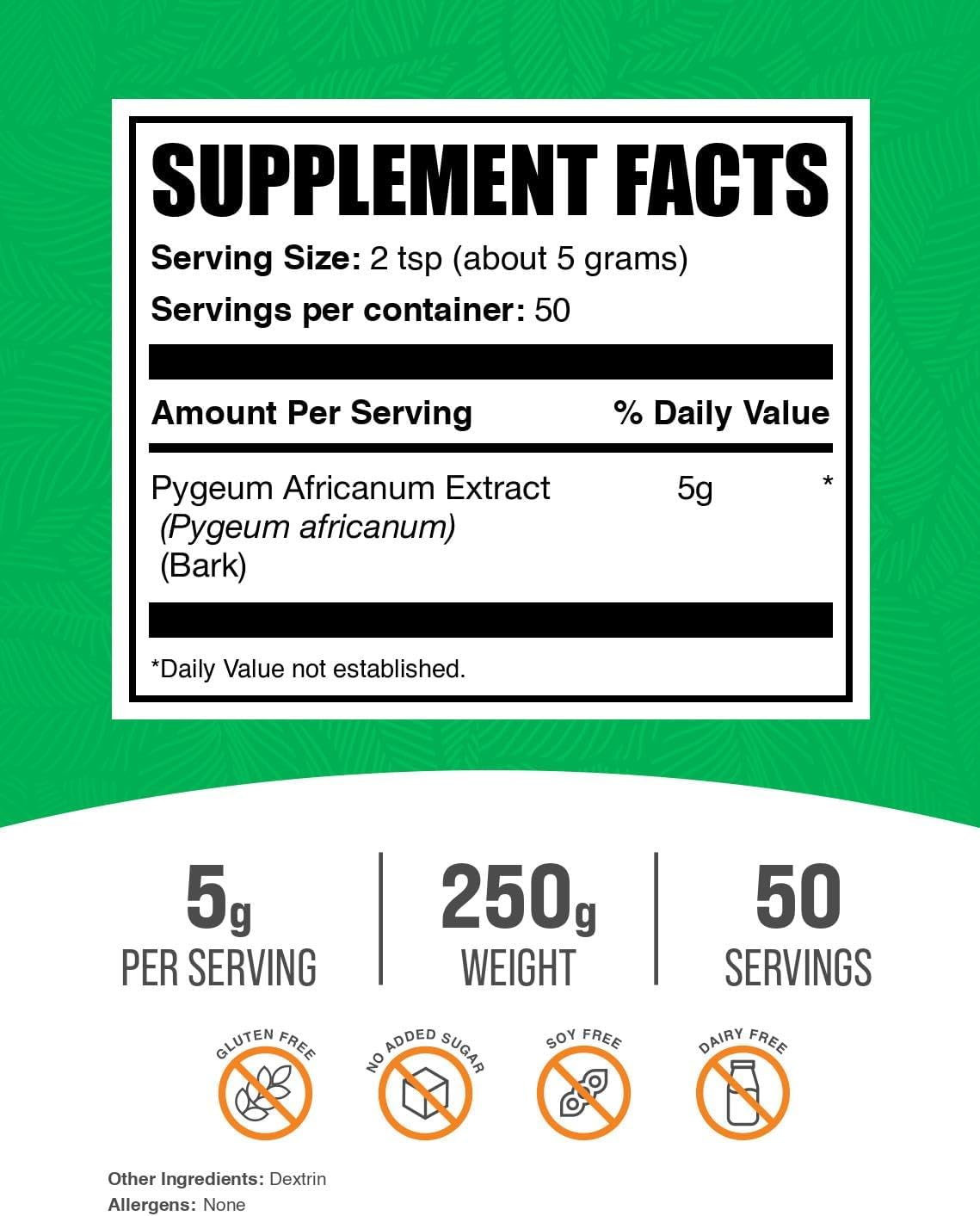 BulkSupplements.com Pygeum Africanum Extract Powder - from Pygeum Bark, Nutritional Supplement - Gluten Free - 5g per Serving, 250g (8.8 oz) (Pack of 1)