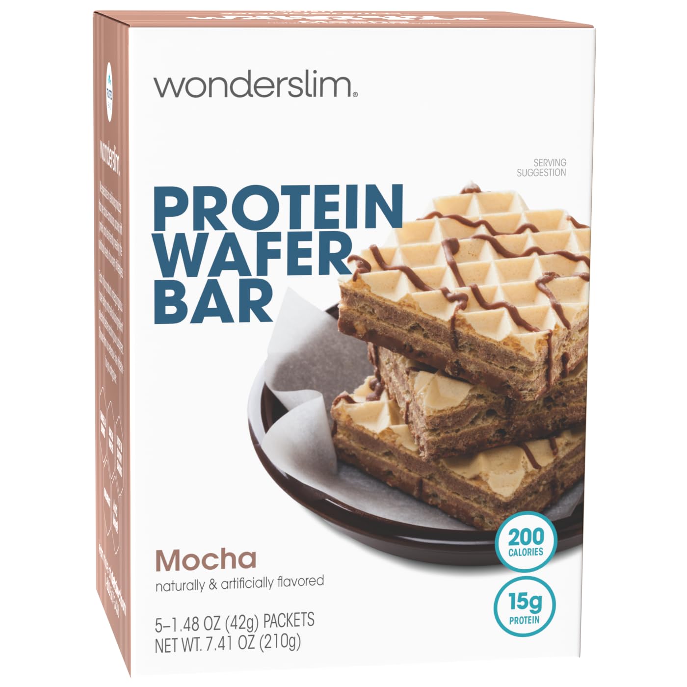 WonderSlim Protein Wafer Snack Bar, Mocha, 200 Calories, 15g Protein, 0mg Cholesterol (5ct)