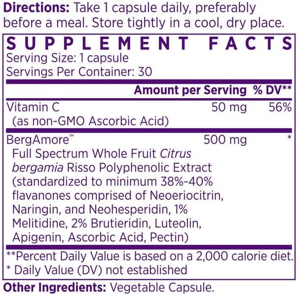 NAOMI Italian Citrus Bergamot 500mg Award-Winning Cardiologist Dvlpd to Support Healthy Cholesterol & Triglyceride Levels Already in Normal Range, w/ 7 Key Polyphenols, Bergamot, VIT C, 30-Day Supply