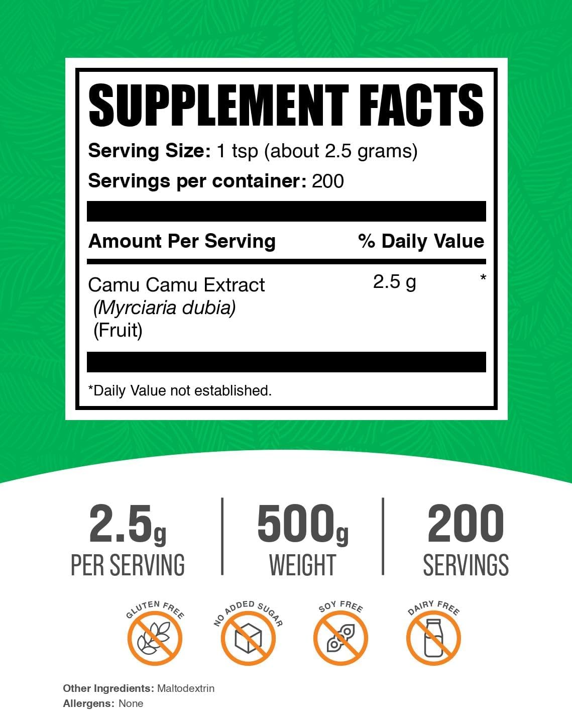 BulkSupplements.com Camu Camu Extract Powder - Superfood Supplement, Herbal Supplement - Vegan & Gluten Free, 2.5g per Serving, 500g (1.1 lbs) (Pack of 1)