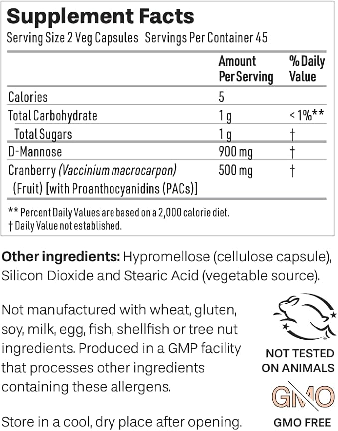 NeuEve Urinary Support Cranberry and D Mannose Supplements for Urinary Health Defense, All-Natural Ingredients | 90 Vegan Capsules