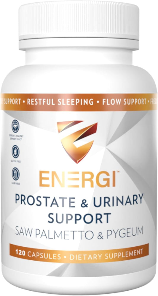 ENERGI Prostate Support Supplement with Saw Palmetto for Men & Women, 200mg Saw Palmetto, 100mg Pygeum Supplement, Pumpkin Seed, Prostate Health Supplements, 120 Capsules