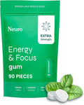 Neuro Energy & Focus Gum, Extra Strength - 100mg Natural Caffeine Gum & Nootropic Energy Supplement with L-Theanine & B Vitamins - Sugar Free, Vegan - Spearmint, 90ct