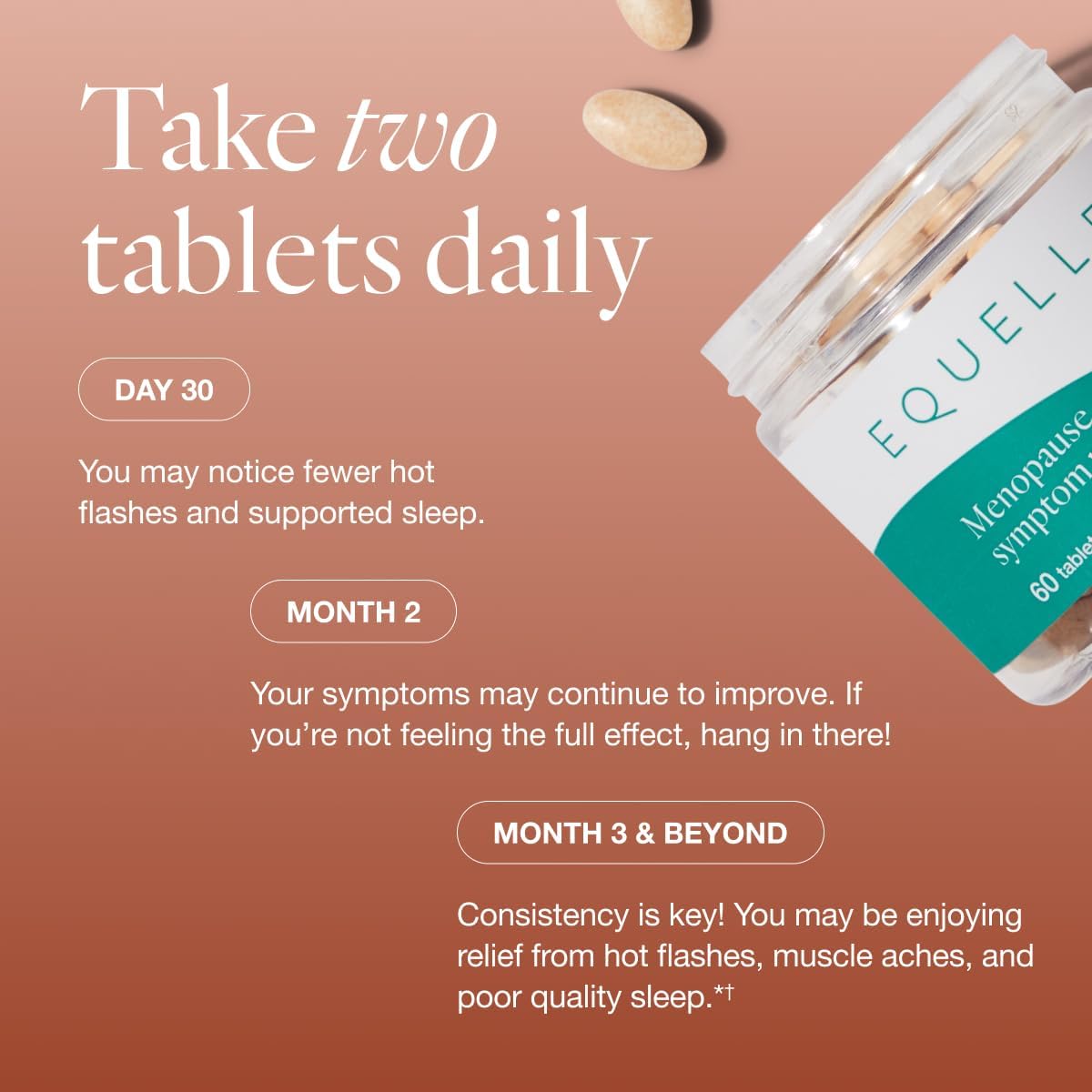 EQUELLE Multi-Symptom Perimenopause & Menopause Relief Relief from Hot Flashes, Muscle Aches & Supports More Sleep. Hormone-Free, Plant-Based S-Equol – 2 Month Supply (120 Tablets)