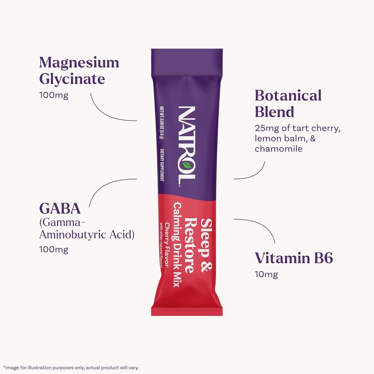 Natrol Sleep & Restore Calming Drink Mix with Magnesium Glycinate, Magnesium Sleep Aid, Melatonin-Free, Cherry, 10 Stick Packs