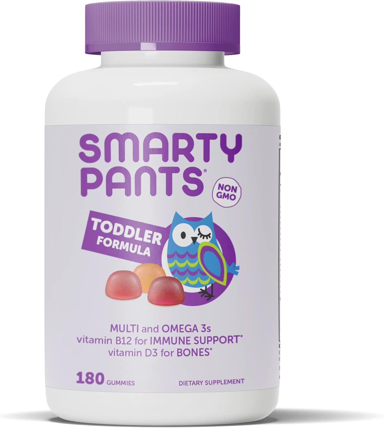 SmartyPants Toddler Multivitamin Gummies: Omega 3 Fish Oil (EPA/DHA), Vitamin D3, C, Vitamin B12, B6, A, K & Zinc, Biotin, Beta Carotene, Gluten Free, Three Fruit Flavors, 180 Count (60 Day Supply)