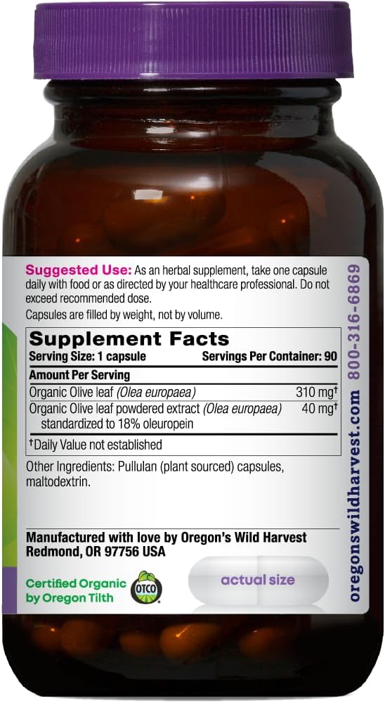 Oregon's Wild Harvest, Olive Leaf Supplement, Antioxidant Support, 350 mg, 90 Count